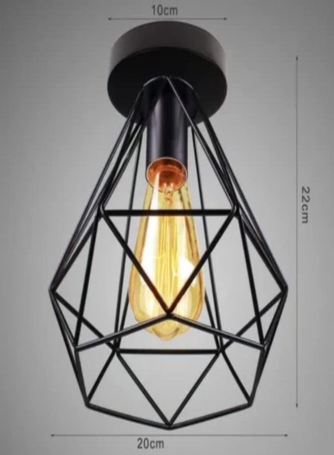 VRCT Industrial Vintage Semi Flush Mount Ceiling Light Edison Style Metal Diamond Metal Cage Hallway Ceiling Pendant Hanging Light for Bedroom Hallway Aisle Porch Black Bulb not Included - Image 3